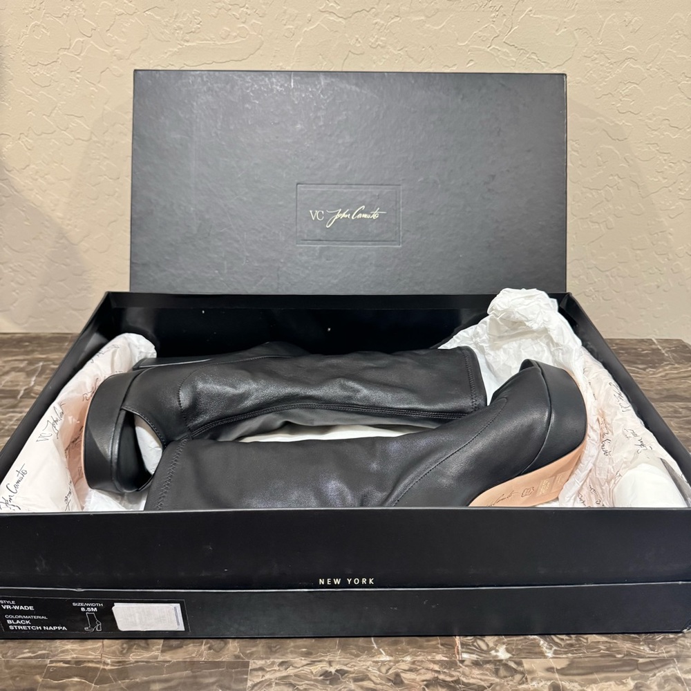 NEW VC John Camuto Leather Peep Toe Sock Boots - Picture 13 of 14